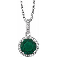 Sterling Silver Lab-Grown Emerald & .01 CTW Diamond 18" Necklace 1