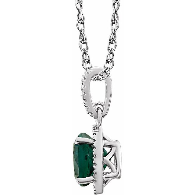 Sterling Silver Lab-Grown Emerald & .01 CTW Diamond 18" Necklace 2