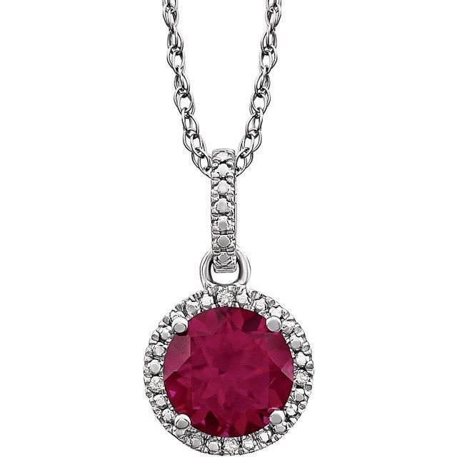 Sterling Silver Lab-Grown Ruby & .01 CTW Diamond 18" Necklace 1