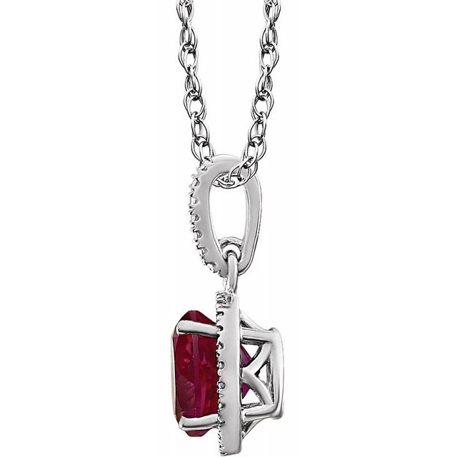 Sterling Silver Lab-Grown Ruby & .01 CTW Diamond 18" Necklace 2