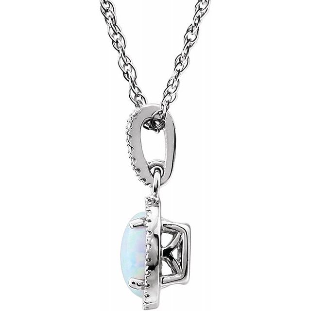 Sterling Silver Lab-Grown Opal & .01 CTW Diamond 18" Necklace 2