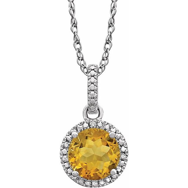 Sterling Silver Citrine & .01 CTW Diamond 18" Necklace 1