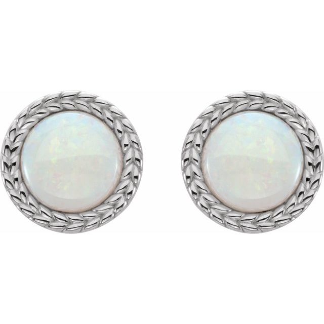 14K White Opal Bezel-Set Leaf Earrings 2