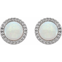 14K White Opal Bezel-Set Leaf Earrings 2