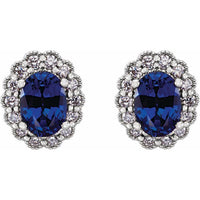 14K White Lab-Created Blue Sapphire & 1/3 CTW Diamond Earrings