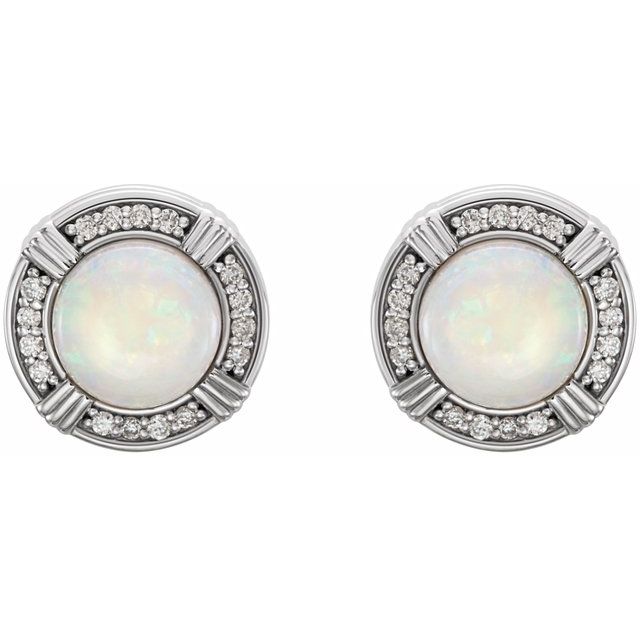 14K White Opal & 1/8 CTW Diamond Earrings 2