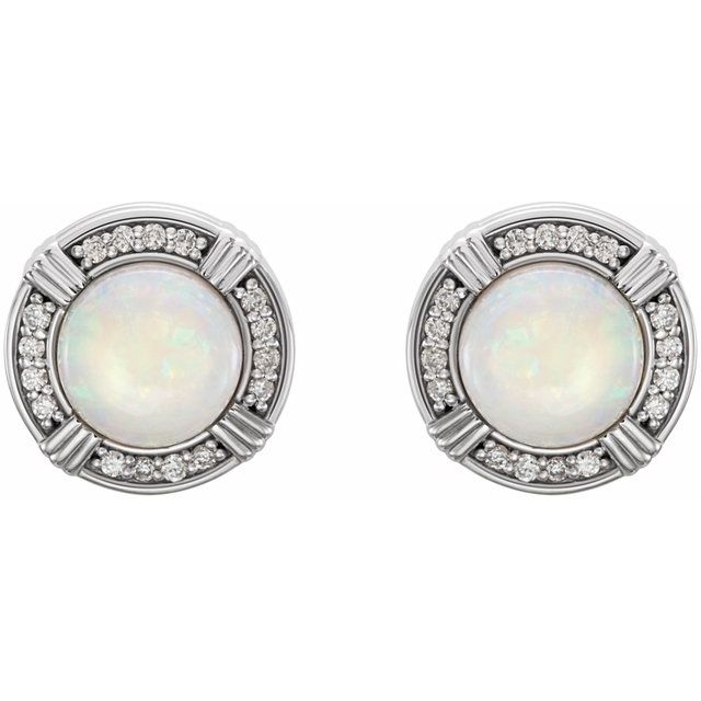 14K White Opal & 1/8 CTW Diamond Earrings 2