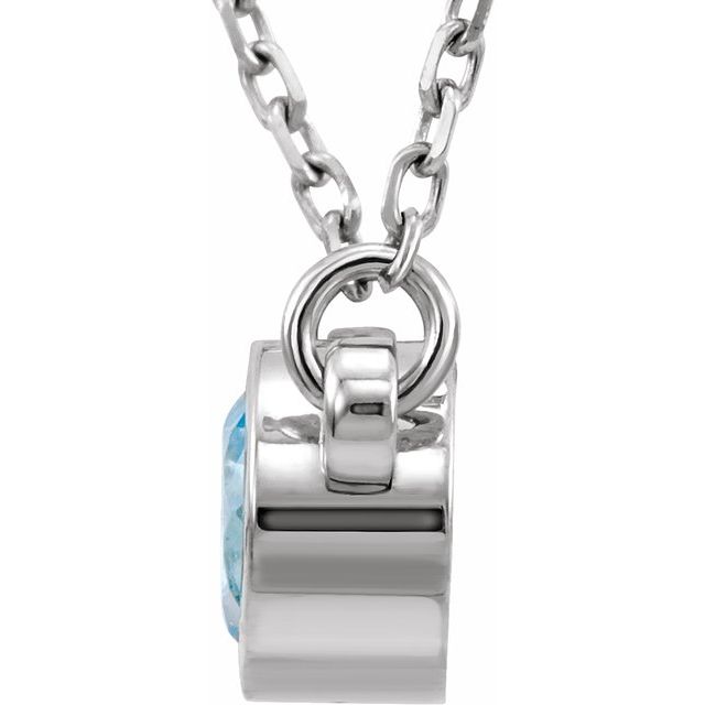 14K White 4 mm Round Blue Zircon Bezel-Set Solitaire 16" Necklace 2