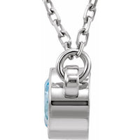 14K White 4 mm Round Blue Zircon Bezel-Set Solitaire 16" Necklace 2