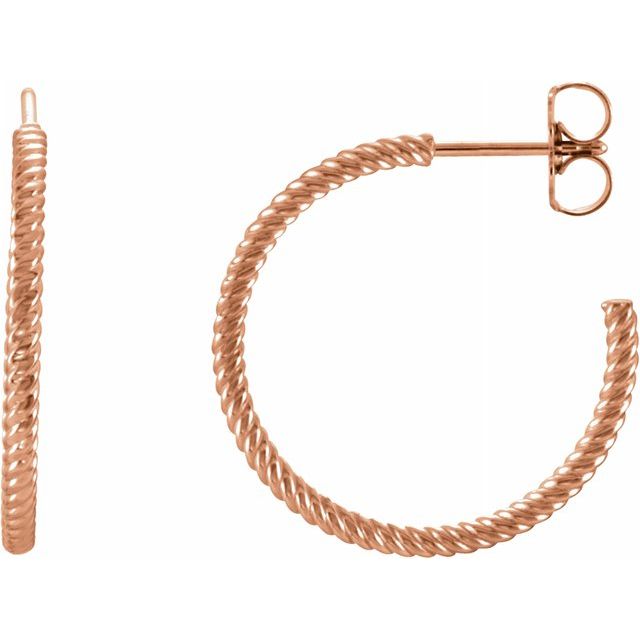 14K Rose 21 mm Rope Hoop Earrings 2