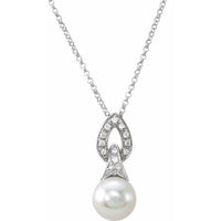 14K White 8 mm Freshwater Cultured Pearl & .08 CTW Diamond 18" Necklace 1