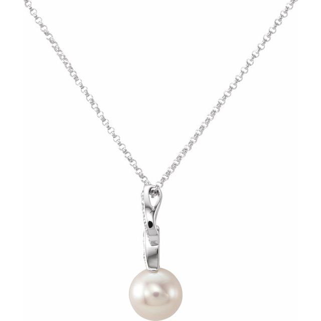 14K White 8 mm Freshwater Cultured Pearl & .08 CTW Diamond 18" Necklace 2
