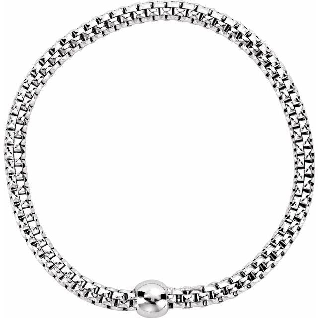 Sterling Silver White Rhodium Plated 4.3 mm Woven Stretch Bracelet 1
