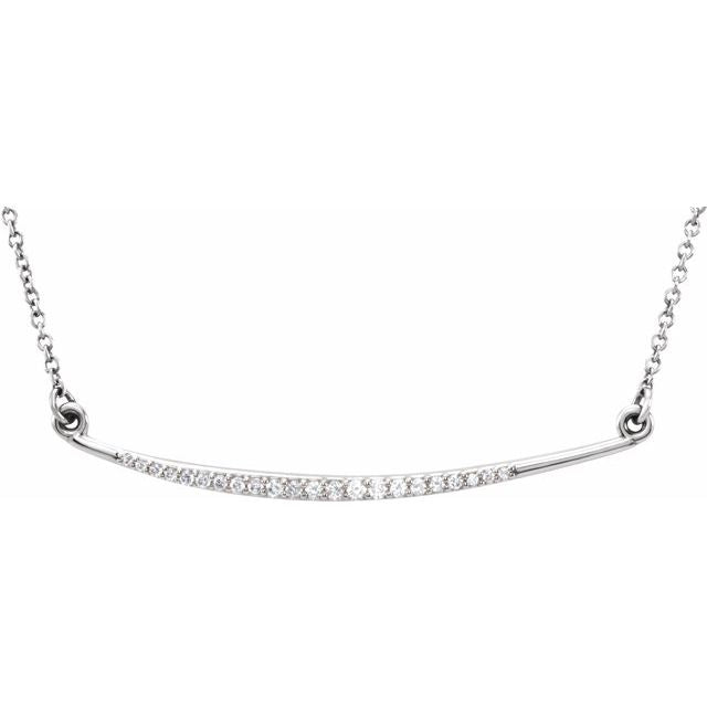 14K White 1/8 CTW Diamond Curved Bar 16" Necklace 1