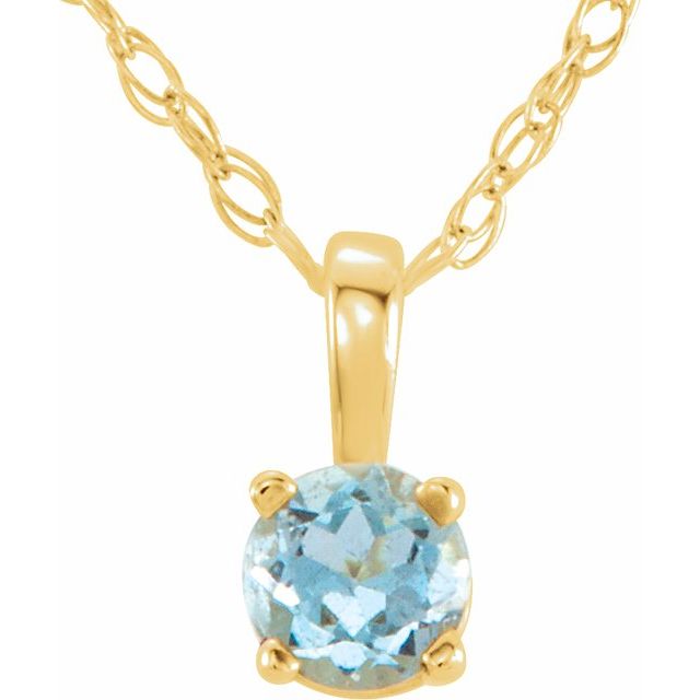 14K Yellow 3 mm Round March Imitation Aquamarine Youth Birthstone 14" Necklace 1