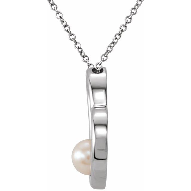 14K White Freshwater Cultured Pearl Heart 18" Necklace 2