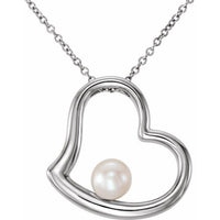 14K White Freshwater Cultured Pearl Heart 18" Necklace 1