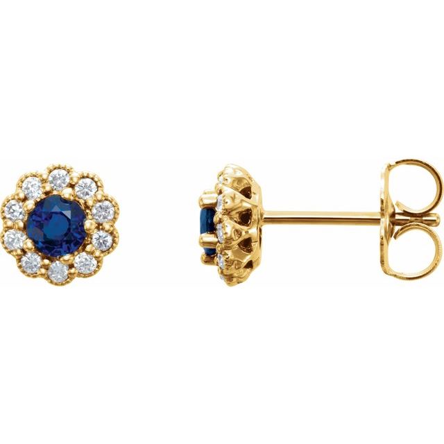 14K Yellow Blue Sapphire & 1/6 CTW Diamond Earrings 1