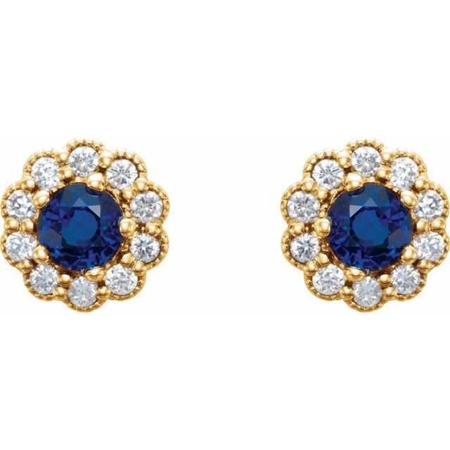14K Yellow Blue Sapphire & 1/6 CTW Diamond Earrings 2
