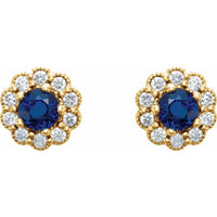 14K Yellow Blue Sapphire & 1/6 CTW Diamond Earrings 2