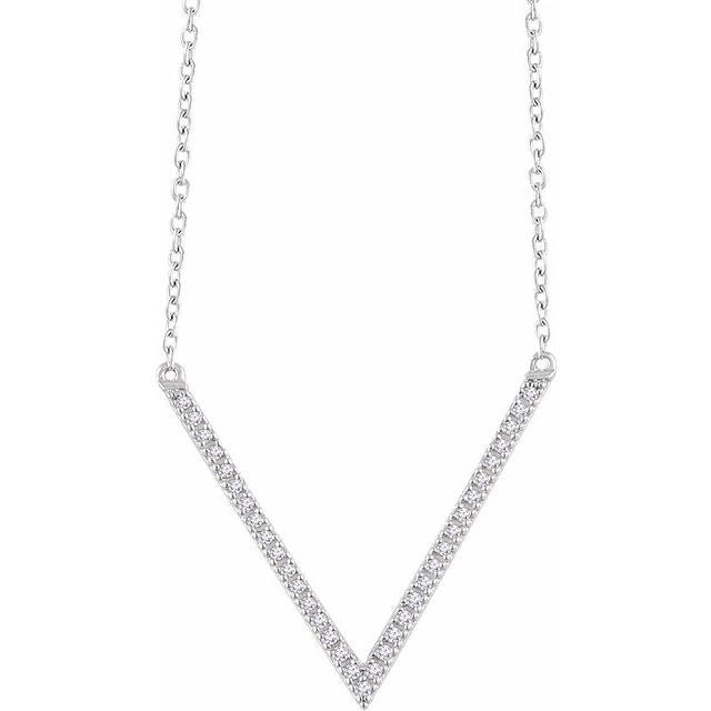 14K White 1/6 CTW Diamond "V" 16-18" Necklace 1