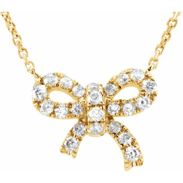 14K Yellow 1/6 CTW Diamond Bow 18" Necklace 1