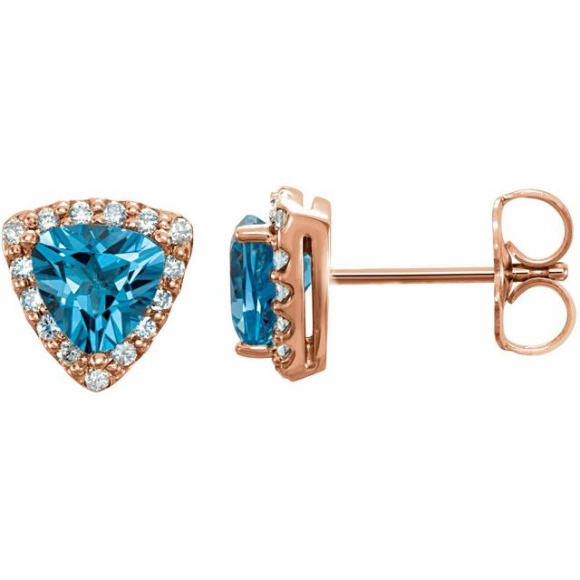 14K Rose Swiss Blue Topaz & .08 CTW Diamond Earrings 1