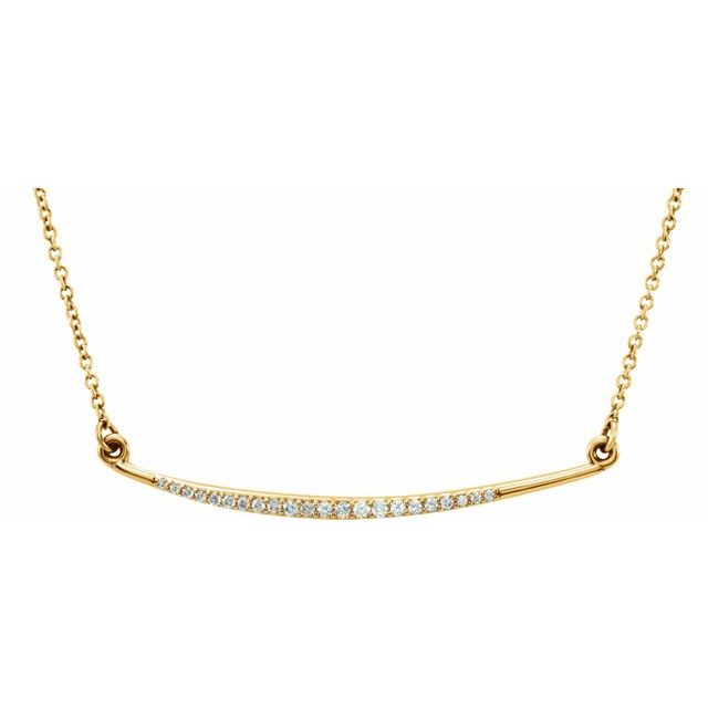 14K Yellow 1/8 CTW Diamond Curved Bar 16" Necklace 1
