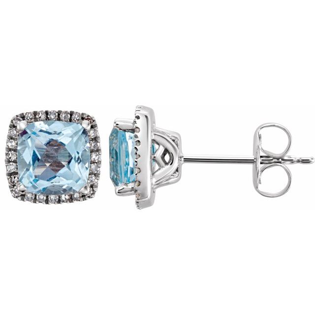 14K White Sky Blue Topaz & 1/8 CTW Diamond Earrings 1