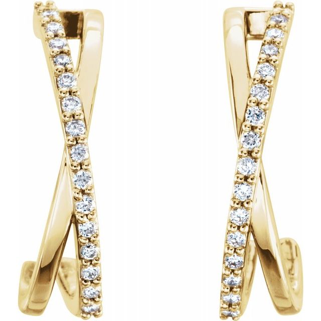 14K Yellow 1/6 CTW Diamond Criss-Cross J-Hoop Earrings 2