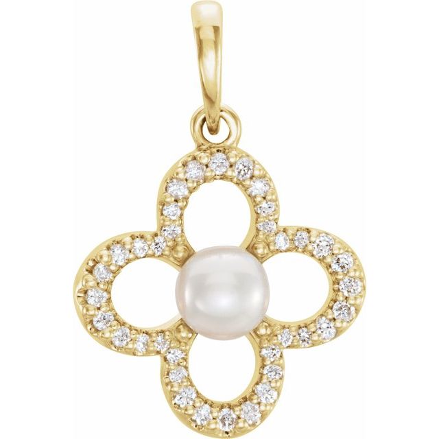 14K Yellow Freshwater Cultured Pearl & 1/6 CTW Diamond Pendant 1