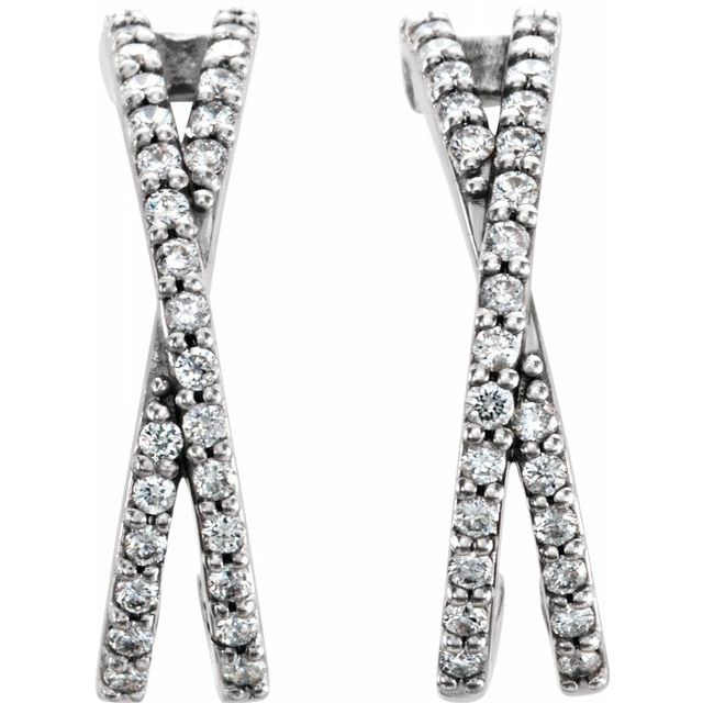 14K White 1/4 CTW Diamond Criss-Cross J-Hoop Earrings 2