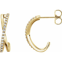 14K Yellow 1/6 CTW Diamond Criss-Cross J-Hoop Earrings 1