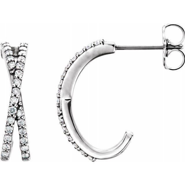 14K White 1/4 CTW Diamond Criss-Cross J-Hoop Earrings 1