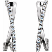 14K White 1/6 CTW Diamond Criss-Cross J-Hoop Earrings 2
