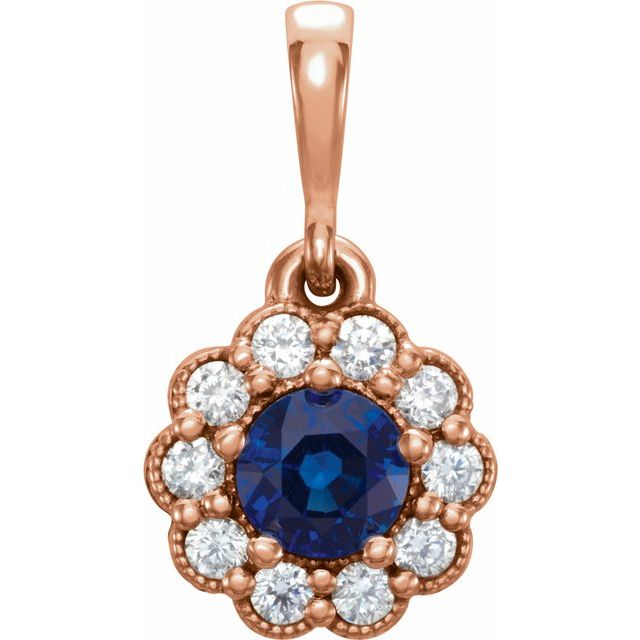 14K Rose Blue Sapphire & 1/8 CTW Diamond Pendant 1