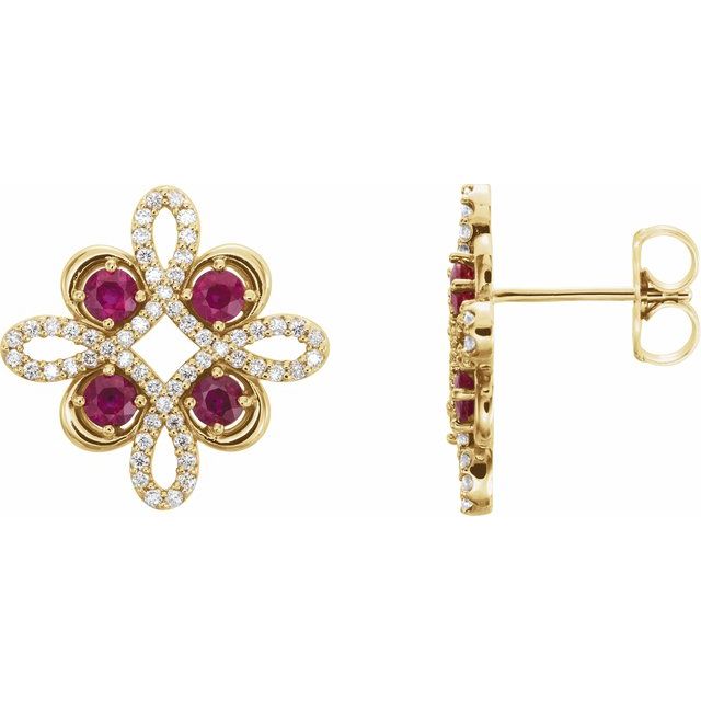 14K Yellow Ruby & 1/4 CTW Diamond Earrings 1
