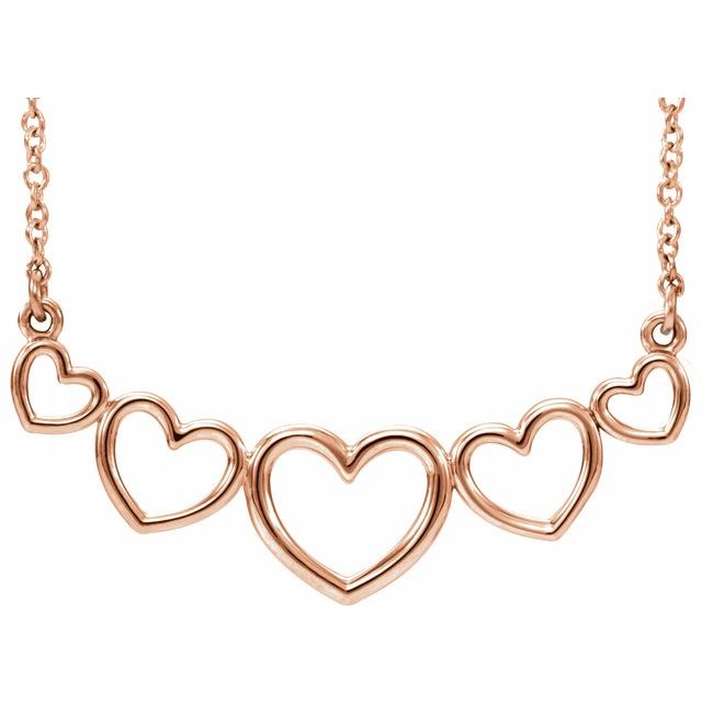14K Rose Graduated Heart 17 1/2" Necklace 1