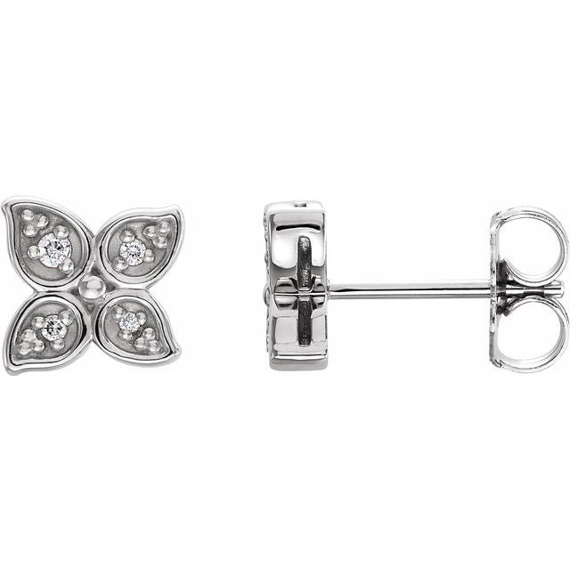 Sterling Silver  .05 CTW Diamond Leaf Earrings 1