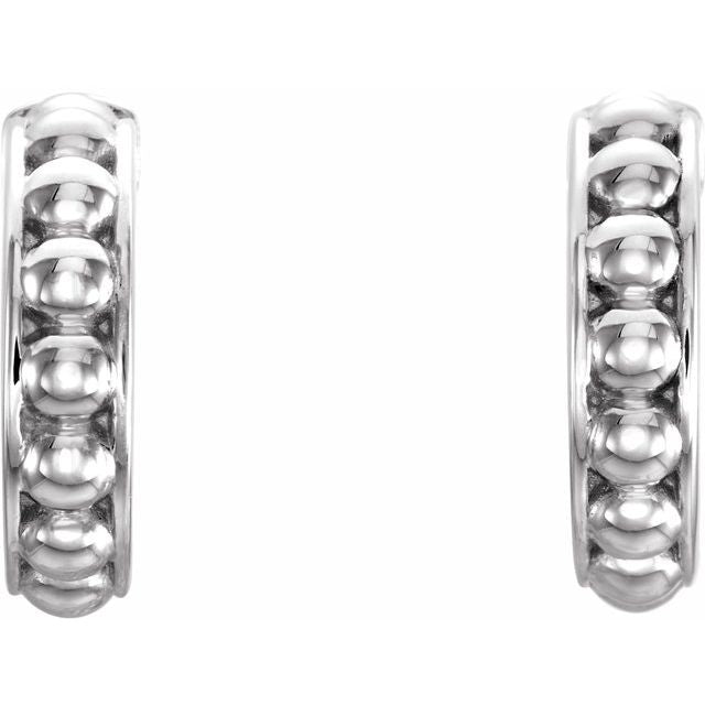 Sterling Silver 12 mm Beaded Hoop Earrings 2