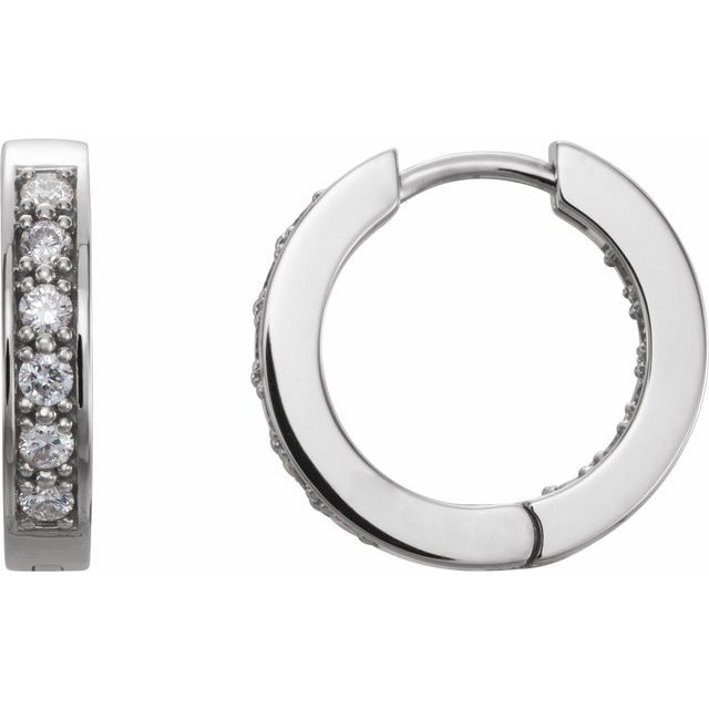 14K White 1/2 CTW Diamond Inside-Outside 15 mm Hoop Earrings 1