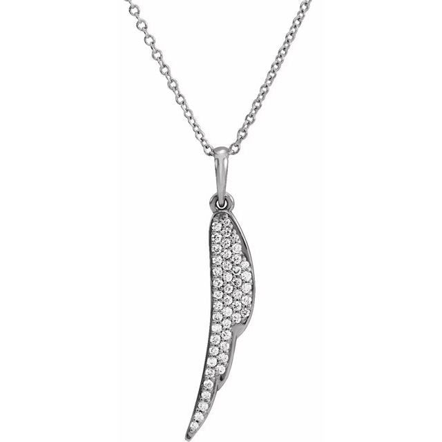 14K White 1/5 CTW Diamond Feather 16-18" Necklace 1