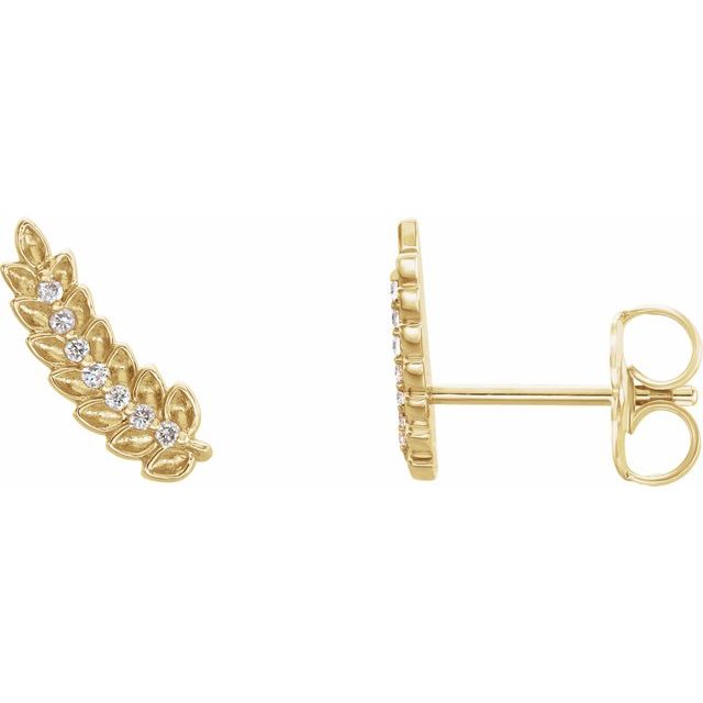 14K Yellow .03 CTW Diamond Leaf Ear Climbers 1