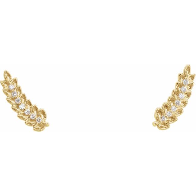 14K Yellow .03 CTW Diamond Leaf Ear Climbers 2