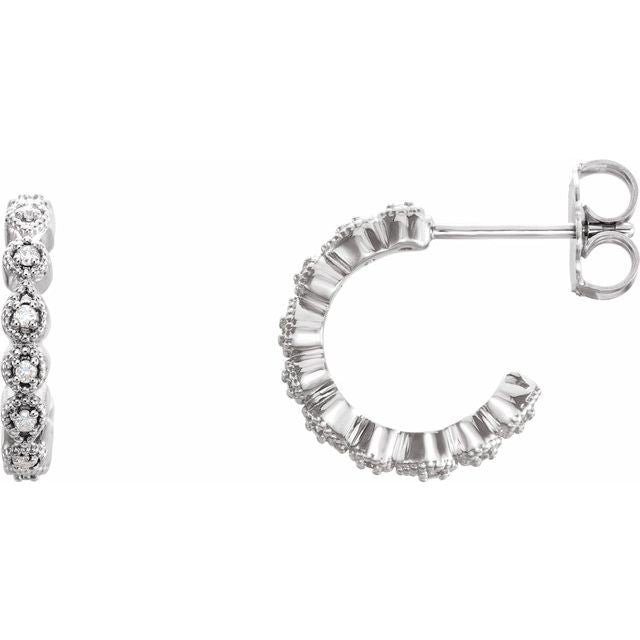14K White 1/10 CTW Diamond Hoop Earrings 1