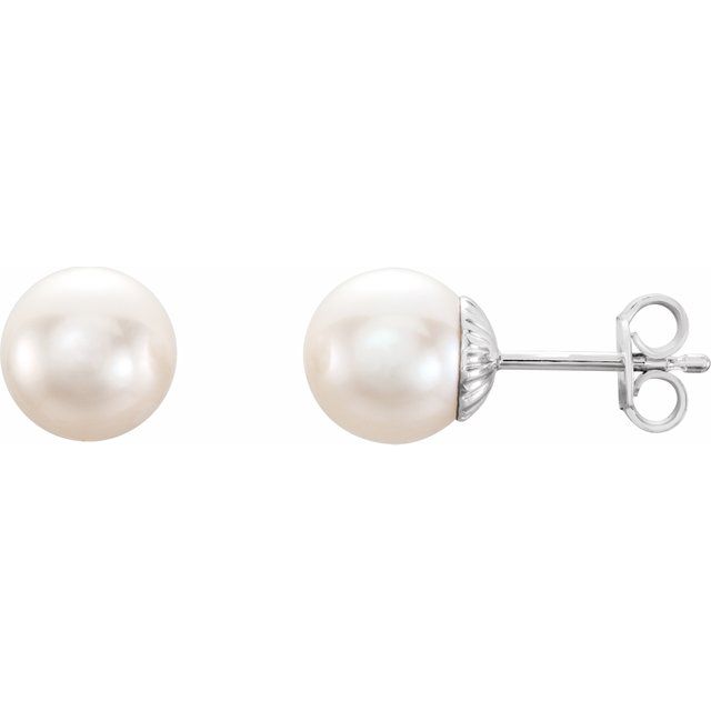 Sterling Silver 8-8.5 mm Freshwater Cultured Pearl Earrings 1