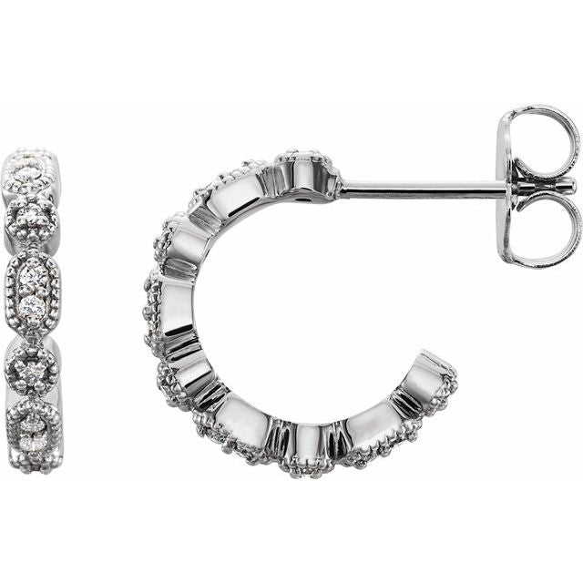 14K White 1/8 CTW Diamond Hoop Earrings 1