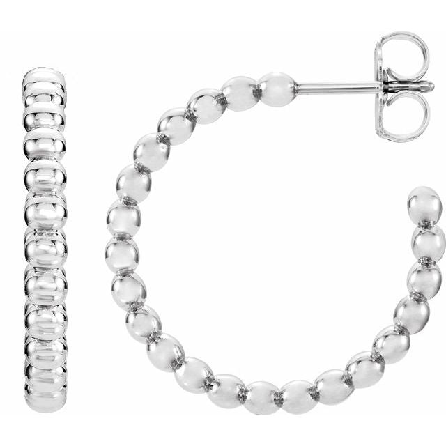 Sterling Silver 12 mm Beaded Hoop Earrings 1