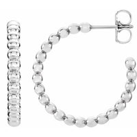 Sterling Silver 12 mm Beaded Hoop Earrings 1