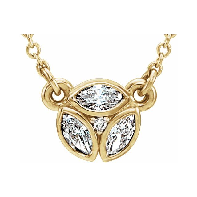14K Yellow 3-Stone Marquise Diamond 16-18" Necklace 1